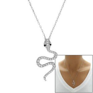 AMAZING STERLING SILVER SNAKE PENDANT NECKLACE WITH RADIANT CZS